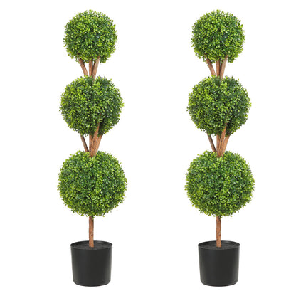 Artificial Topiaries Boxwood Trees, 48 Inch Tall (2 Pieces), 3 Ball Shaped Faux Topiaries Plant with Planters, Green Feaux Plant with Replaceable Leaves and Gate for Indoor/Outdoor/Garden Decorative