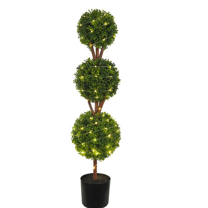 Artificial Topiaries Boxwood Trees, 48 Inch Tall (2 Pieces), 3 Ball Shaped Faux Topiaries Plant with Planters, Green Feaux Plant with Replaceable Leaves and Gate for Indoor/Outdoor/Garden Decorative