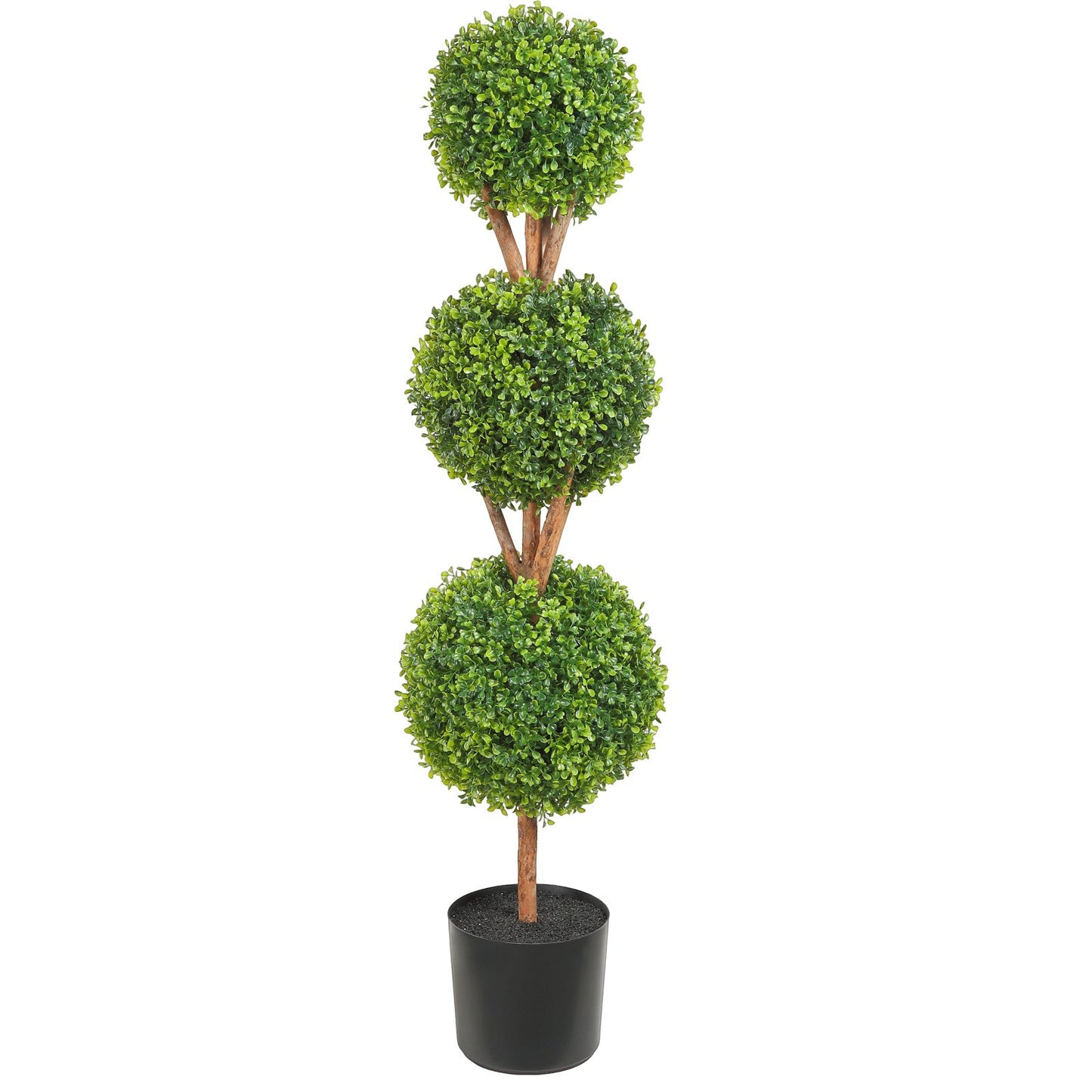 Artificial Topiaries Boxwood Trees, 48 Inch Tall (2 Pieces), 3 Ball Shaped Faux Topiaries Plant with Planters, Green Feaux Plant with Replaceable Leaves and Gate for Indoor/Outdoor/Garden Decorative