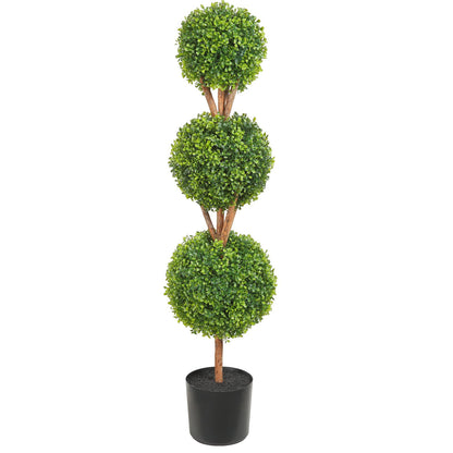 Artificial Topiaries Boxwood Trees, 48 Inch Tall (2 Pieces), 3 Ball Shaped Faux Topiaries Plant with Planters, Green Feaux Plant with Replaceable Leaves and Gate for Indoor/Outdoor/Garden Decorative