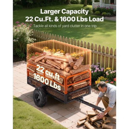 Tippvagn 1600 lbs 22 cu. ft bogserad bakom stål trädgårdsvagn