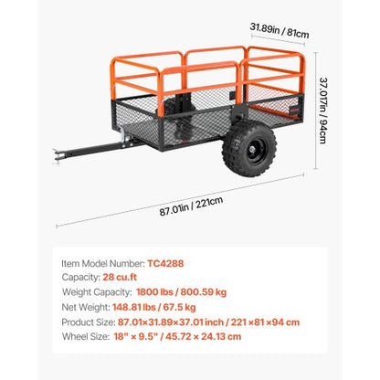 Tipper 1800 lbs 28 cu. ft. towed behind steel garden cart