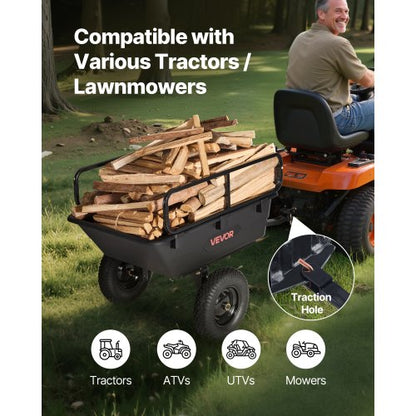 Tippvagn 500 lbs 10 cu. ft bogserad bakom plastvagn för ATV-trädgård