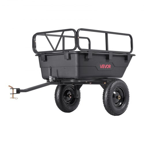 Tippvagn 500 lbs 10 cu. ft bogserad bakom plastvagn för ATV-trädgård