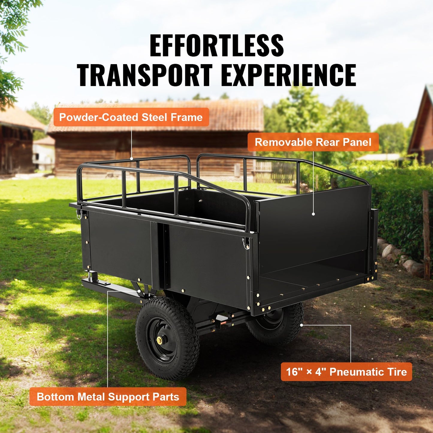 Heavy Duty ATV Trailer Steel Dump Trailer, 750-Pound 15 Cubic Feet, Garden Tool Trailer with Removable Sides for Riding Lawn Mower Tractor