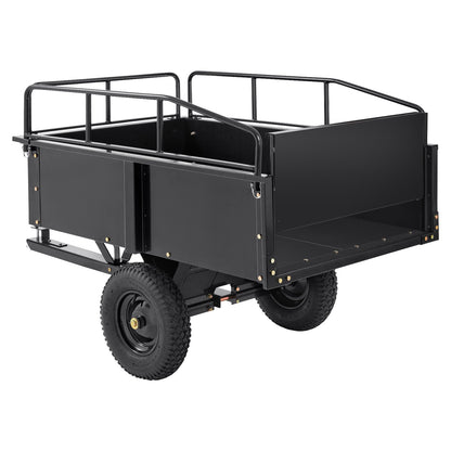 Heavy Duty ATV Trailer Steel Dump Trailer, 750-Pound 15 Cubic Feet, Garden Tool Trailer with Removable Sides for Riding Lawn Mower Tractor