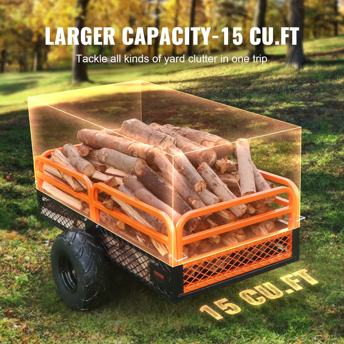 Heavy Duty Steel ATV Dump Trailer, 1500-pund lastkapacitet 15 Kubikfot, Bogsering bakom Dump Cart Trädgårdsvagn, med avtagbara sidor och 2 däck, för gräsklippare, traktorer, ATV, UTV