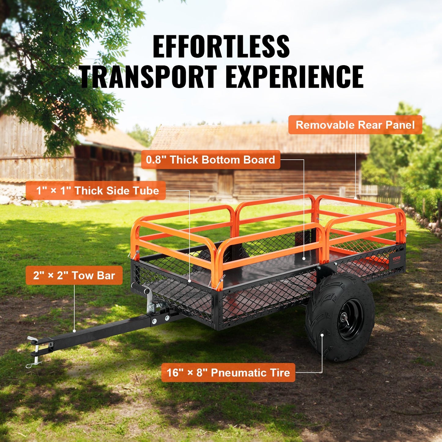 Heavy Duty Steel ATV Dump Trailer, 1500-pund lastkapacitet 15 Kubikfot, Bogsering bakom Dump Cart Trädgårdsvagn, med avtagbara sidor och 2 däck, för gräsklippare, traktorer, ATV, UTV