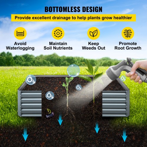 Galvaniserad upphöjd trädgårdsbädd, 200 cm x 100 cm x 45 cm metallplanteringslåda, grå stålplanteringsbäddskit, planteringslådor utomhus för odling av grönsaker, blommor, frukt, örter och suckulenter |  EU