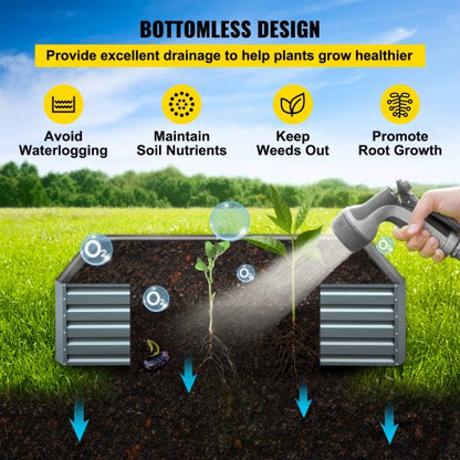 Galvaniserad upphöjd trädgårdsbädd, 200 cm x 100 cm x 45 cm metallplanteringslåda, grå stålplanteringsbäddskit, planteringslådor utomhus för odling av grönsaker, blommor, frukt, örter och suckulenter |  EU