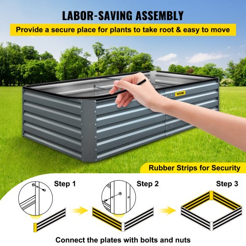 Galvaniserad upphöjd trädgårdsbädd, 200 cm x 100 cm x 45 cm metallplanteringslåda, grå stålplanteringsbäddskit, planteringslådor utomhus för odling av grönsaker, blommor, frukt, örter och suckulenter |  EU