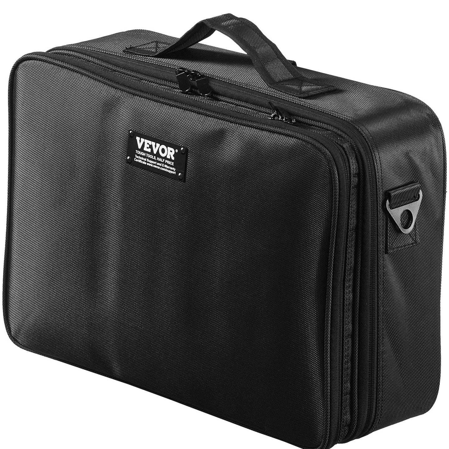 Makeup Train Case Stor förvaring 3 våningar, bekväm bärare med handtag, rem, Professionell vattentät Oxford Makeup förvaringslåda, Heavy Duty Make Up Carrier, Svart
