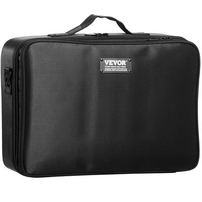 Makeup Train Case Stor förvaring 3 våningar, bekväm bärare med handtag, rem, Professionell vattentät Oxford Makeup förvaringslåda, Heavy Duty Make Up Carrier, Svart
