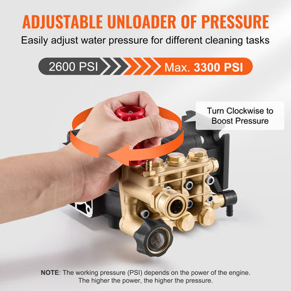 High pressure washer pump 3/4" shaft horizontal triplex piston 3300 PSI 2.5GPM