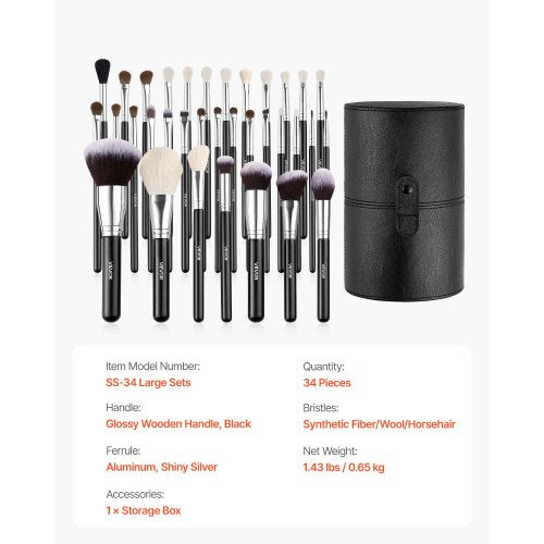 34-PIECE Makeup Brush Set for Foundation and Eyeshadow with Soft Bristles | EU