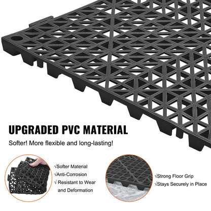 Modular Interlocking Pad, 50 Pack 30 x 30 cm Splice Drainage Mats, Soft PVC Interlocking Drainage Floor Tiles, Non-Slip Drainage Hole for Toilet, Bathroom, Kitchen, Pool, Wet Area, Black