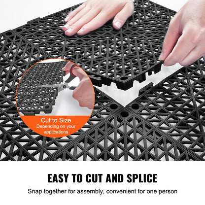 Modular Interlocking Pad, 50 Pack 30 x 30 cm Splice Drainage Mats, Soft PVC Interlocking Drainage Floor Tiles, Non-Slip Drainage Hole for Toilet, Bathroom, Kitchen, Pool, Wet Area, Black