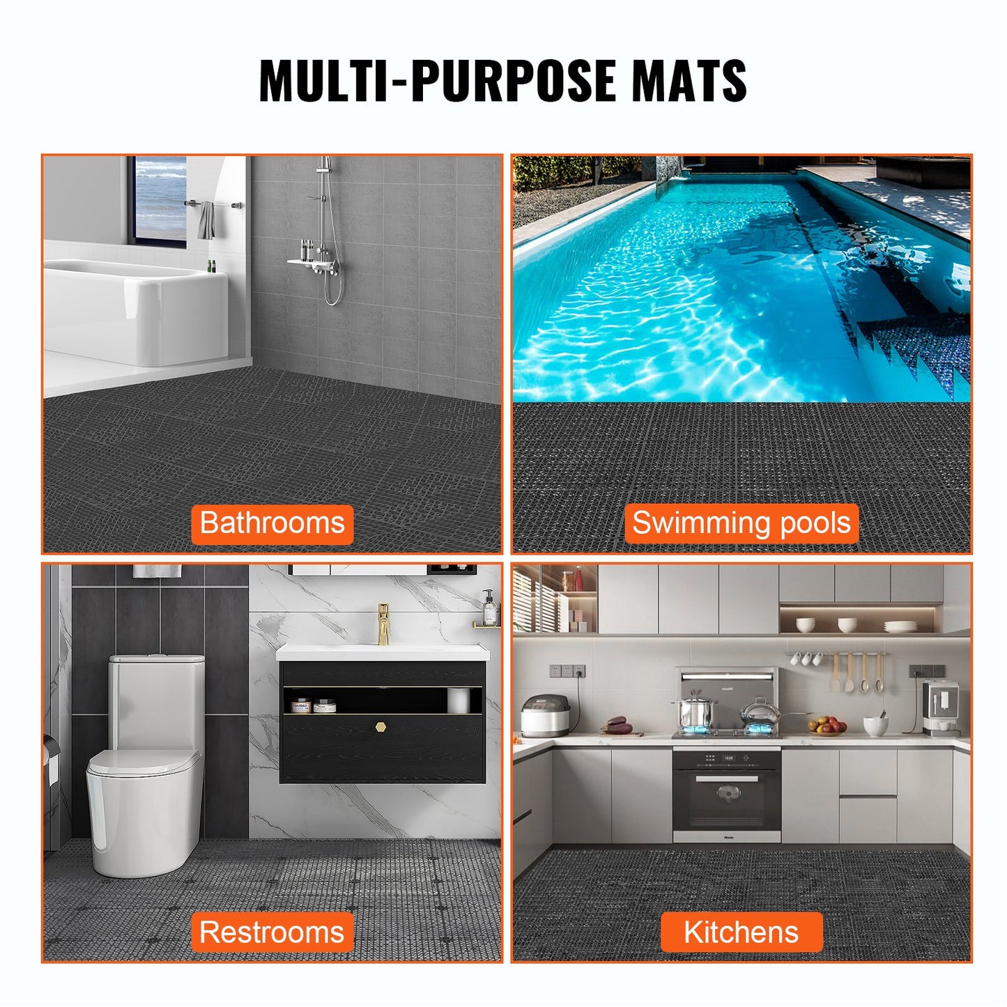 Modular Interlocking Pad, 50 Pack 30 x 30 cm Splice Drainage Mats, Soft PVC Interlocking Drainage Floor Tiles, Non-Slip Drainage Hole for Toilet, Bathroom, Kitchen, Pool, Wet Area, Black