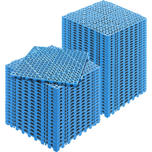 Modular Interlocking Kudde, 50 Pack 30 x 30 cm Skarvning Dräneringsmattor, Mjuk PVC Interlocking Dräneringsgolvplattor, Halkfria dräneringshål för toalett, badrum, kök, pool, våtområde, blå