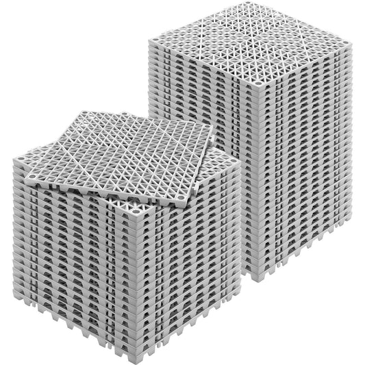 Modular Interlocking Kudde, 50 Pack 30 x 30 cm Skarvning Dräneringsmattor, Mjuk PVC Interlocking Dräneringsgolvplattor, Halkfria dräneringshål för toalett, badrum, kök, pool, våtområde, grått