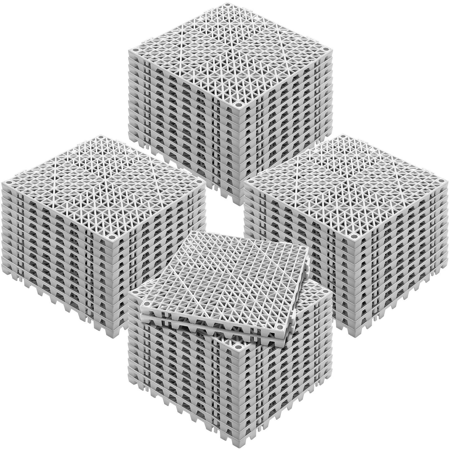 Modular Interlocking Kudde, 50 Pack 30 x 30 cm Skarvning Dräneringsmattor, Mjuk PVC Interlocking Dräneringsgolvplattor, Halkfria dräneringshål för toalett, badrum, kök, pool, våtområde, grått