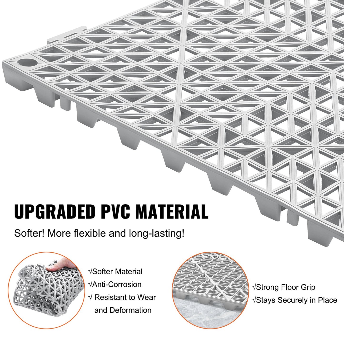 Modular Interlocking Kudde, 55 Pack 30 x 30 cm Skarvning Dräneringsmattor, Mjuk PVC Interlocking Dräneringsgolvplattor, Halkfria dräneringshål för toalett, badrum, kök, pool, våtområde, grått