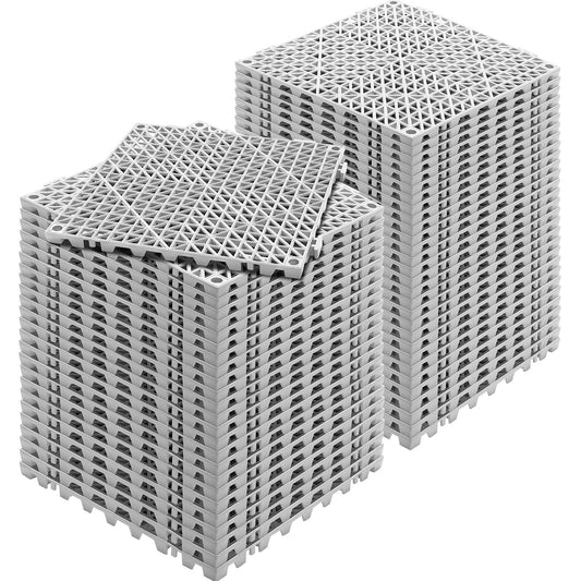 Modular Interlocking Kudde, 55 Pack 30 x 30 cm Skarvning Dräneringsmattor, Mjuk PVC Interlocking Dräneringsgolvplattor, Halkfria dräneringshål för toalett, badrum, kök, pool, våtområde, grått