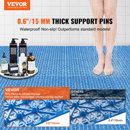 Modular Interlocking Pad, 55 Pack 30 x 30 cm Splice Drainage Mats, Soft PVC Interlocking Drainage Floor Tiles, Non-Slip Drainage Holes for Toilet, Bathroom, Kitchen, Pool, Wet Area, Blue