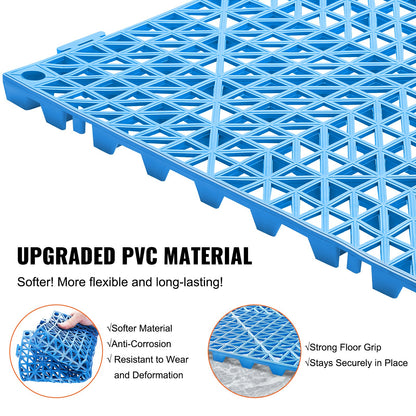 Modular Interlocking Pad, 55 Pack 30 x 30 cm Splice Drainage Mats, Soft PVC Interlocking Drainage Floor Tiles, Non-Slip Drainage Holes for Toilet, Bathroom, Kitchen, Pool, Wet Area, Blue