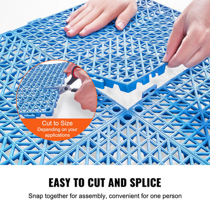 Modular Interlocking Pad, 55 Pack 30 x 30 cm Splice Drainage Mats, Soft PVC Interlocking Drainage Floor Tiles, Non-Slip Drainage Holes for Toilet, Bathroom, Kitchen, Pool, Wet Area, Blue