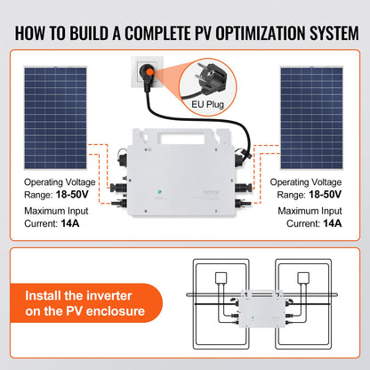 Solar Grid Tie Micro Inverter 800W Vattentät IP67, Solar Micro Inverter Fjärrövervakning via App och WIFI