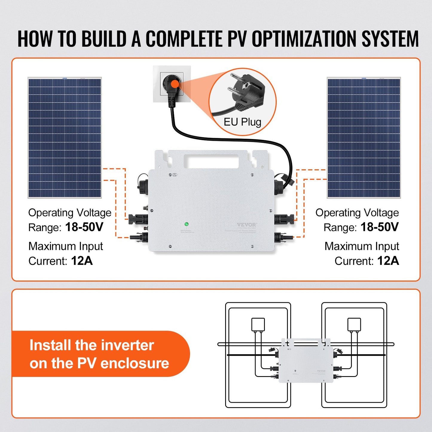 Solar Grid Tie Micro Inverter 600W Vattentät IP67, Solar Micro Inverter Fjärrövervakning via App och WIFI