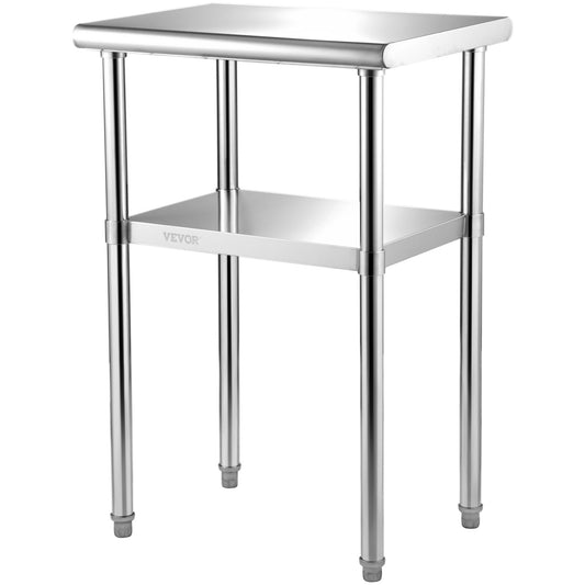 Förberedningsbord i rostfritt stål, 24 x 18 x 36 tum, 600 lbs Lastkapacitet Heavy Duty metallarbetsbord med justerbar underhylla och fötter, kommersiell arbetsstation för kök Restaurang Garage Bakgård