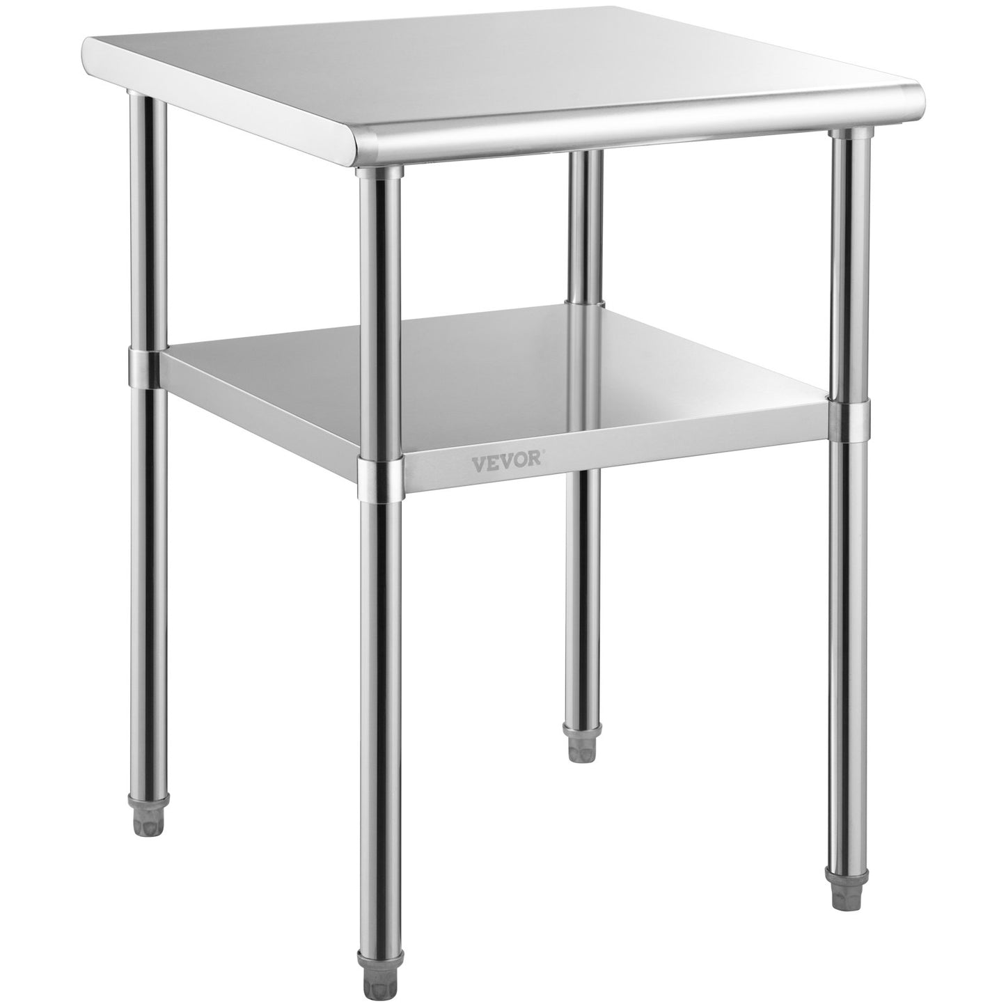 Förberedningsbord i rostfritt stål, 24 x 24 x 36 tum, 600 lbs Lastkapacitet Heavy Duty metallarbetsbord med justerbar underhylla och universella hjul, kommersiell arbetsstation för köksgarage