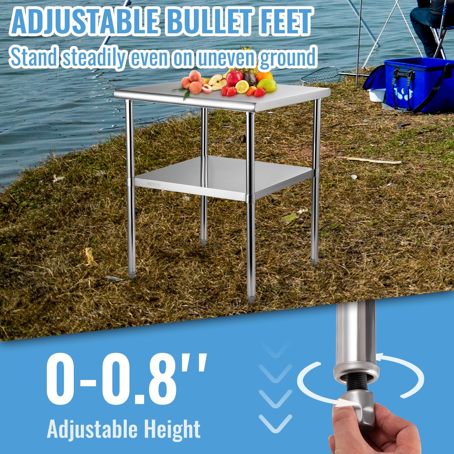 Stainless Steel Prep Table, 30 x 30 x 36 inches, 800 lbs Load Capacity Heavy Duty Metal Work Table with Adjustable Bottom Shelf and Feet, Commercial Workstation for Kitchen Garage Restaurant Backyard