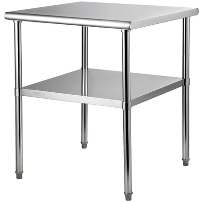 Stainless Steel Prep Table, 30 x 30 x 36 inches, 800 lbs Load Capacity Heavy Duty Metal Work Table with Adjustable Bottom Shelf and Feet, Commercial Workstation for Kitchen Garage Restaurant Backyard