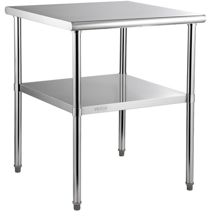Stainless Steel Prep Table, 30 x 30 x 36 inches, 800 lbs Load Capacity Heavy Duty Metal Work Table with Adjustable Bottom Shelf and Feet, Commercial Workstation for Kitchen Garage Restaurant Backyard