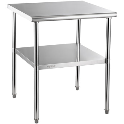 Stainless Steel Prep Table, 30 x 30 x 36 inches, 800 lbs Load Capacity Heavy Duty Metal Work Table with Adjustable Bottom Shelf and Feet, Commercial Workstation for Kitchen Garage Restaurant Backyard