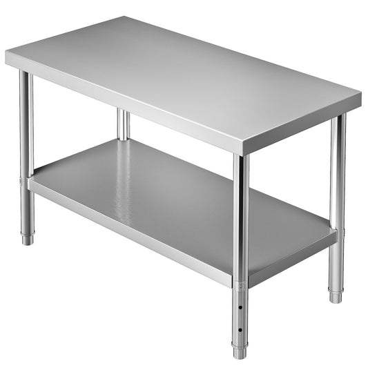 Förberedningsbord i rostfritt stål, 48 x 24 x 34 tum, 550 lbs Lastkapacitet Tungt arbetsbord i metall med justerbar underhylla, kommersiell arbetsstation för kök Restaurang Garage Bakgård