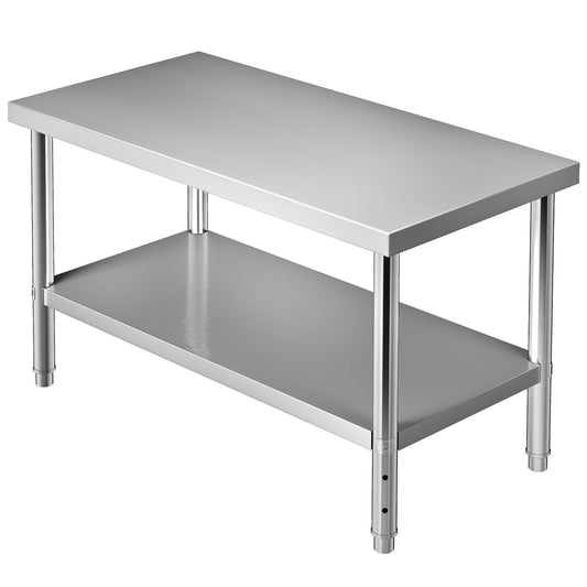 Förberedningsbord i rostfritt stål, 48 x 30 x 34 tum, 550 lbs Lastkapacitet Heavy Duty metallarbetsbord med justerbar underhylla, kommersiell arbetsstation för kök Restaurang Garage Bakgård