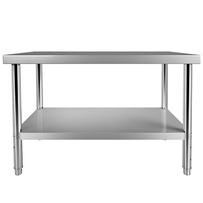 Förberedningsbord i rostfritt stål, 48 x 30 x 34 tum, 550 lbs Lastkapacitet Heavy Duty metallarbetsbord med justerbar underhylla, kommersiell arbetsstation för kök Restaurang Garage Bakgård