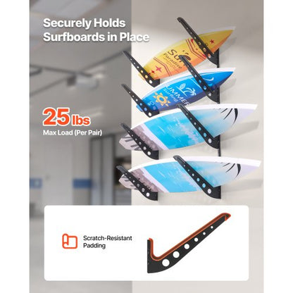 Väggmontering för surfbräda, 4 nivåer horisontellt surfbrädeställ för förvaring och visning, justerbar höjd metallbrädeställ, surfbrädehållare för snowboards, kiteboards, shortboard, skidor |  EU