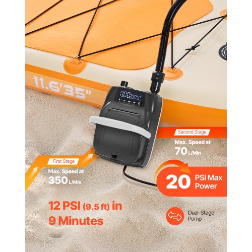 Paddleboardpump 20PSI SUP-luftpump med automatisk avstängning för uppblåsbara båtar