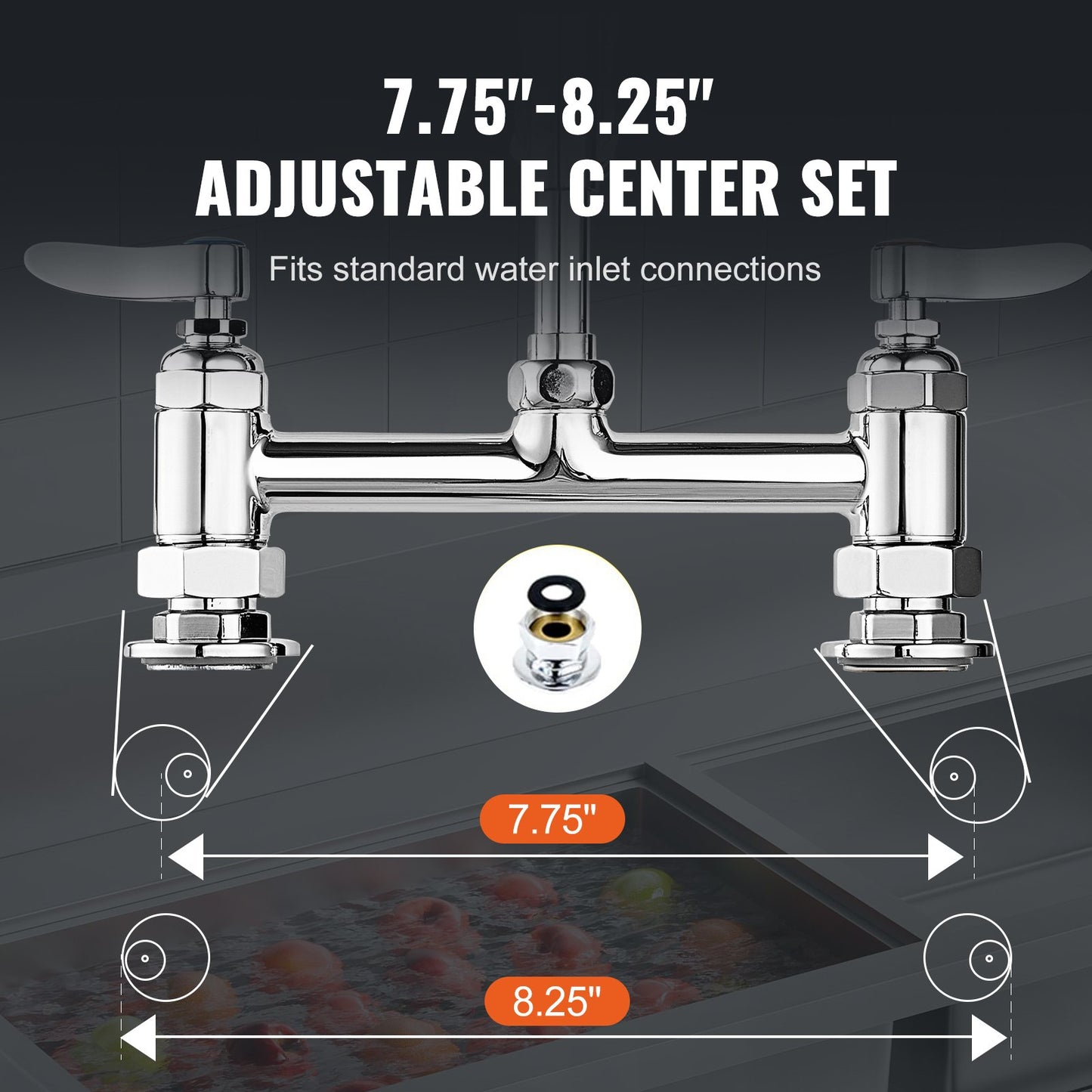 Kommersiell kran med försköljningsspruta, 44" höjd, 8" center, 12" svängpip, däckmonterad diskbänkskran, mässingskonstruerad enhet med neddragbar spray, för 1/2/3 fack diskbänk