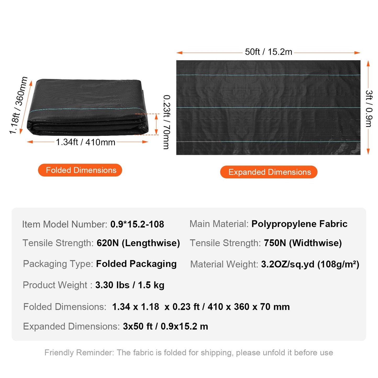 3FTx50FT Premium Heavy Duty Weed Barrier Landscape Fabric, 3.2OZ Woven Geotextile Fabric Under Gravel, High Permeability for Weed Blocking Weed Mat, Driveway Fabric, Weed Control Garden Fabric
