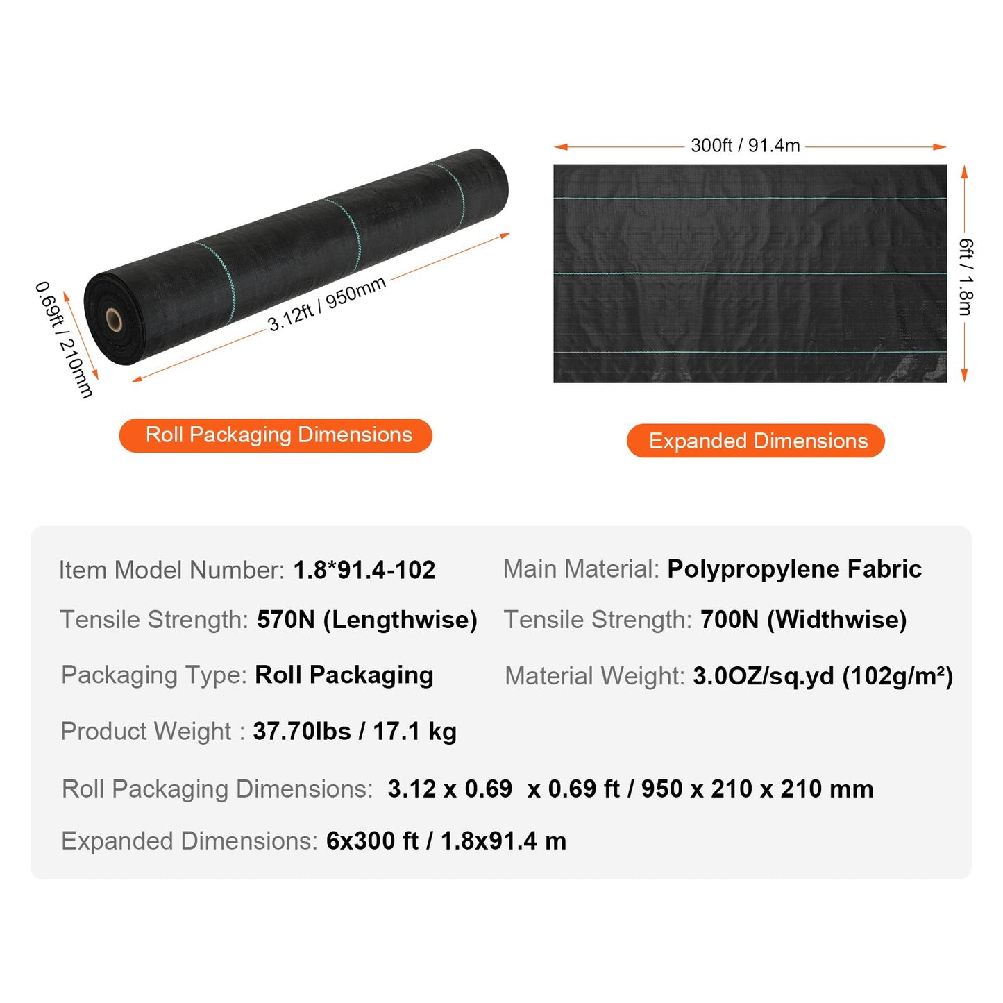 Weed Barrier Landscape Tyg, 6*300FT Heavy Duty Garden Weed Tyg, Vävd PP Weed Control Tyg, Driveway Tyg, Geotextil Tyg för landskapsplanering, Marktäckare, Weed Blocker Weed Mat, Svart