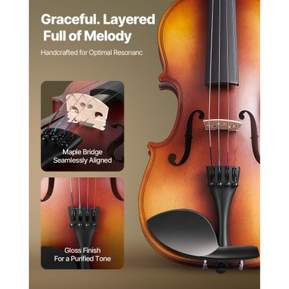 Violin set 340 mm for beginners with case in brown raisin | EU