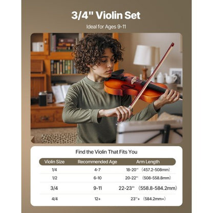 Violin set 340 mm for beginners with case in brown raisin | EU