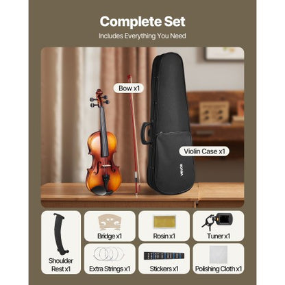 Violin set 355 mm for beginners with case in brown raisin | EU