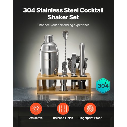 Cocktailshakerset 10 delar bartenderkit rostfritt stål barverktyg silver |  EU